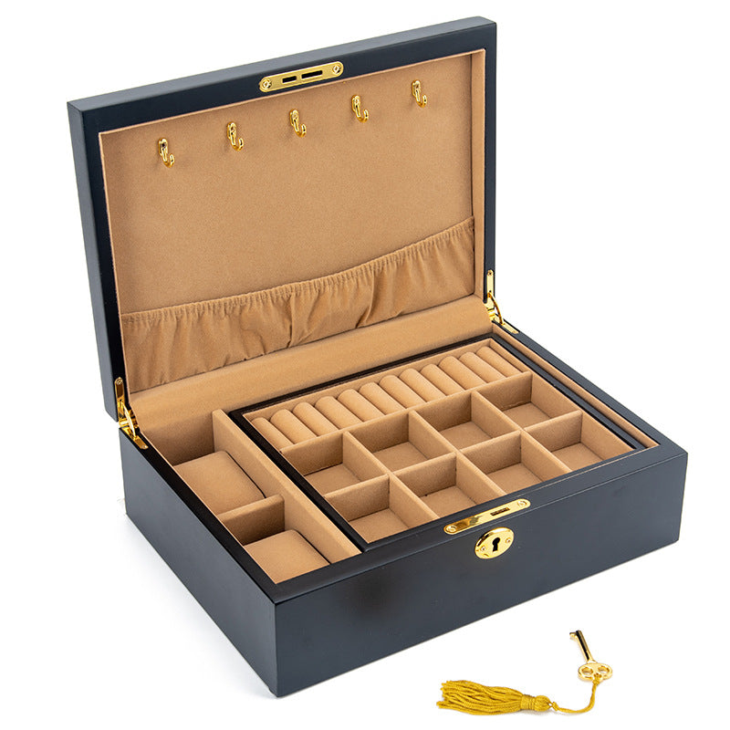 JOYERO DE MADERA MACIZA CON CIERRE RETRO Y CAJA DE ALMACENAMIENTO