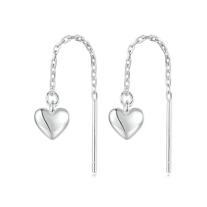 Pendientes de Hilo Largos de Corazón Simple con Borla