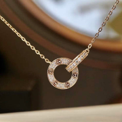 [Kincade Jewelrys]LOVE 7.6MM NECKLACE ROSE GOLD AND SILVER  FULL DIAMOND