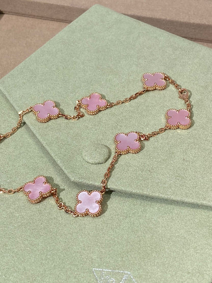 [Kincade Jewelrys]CLOVER 10 MOTIFS PINK NECKLACE