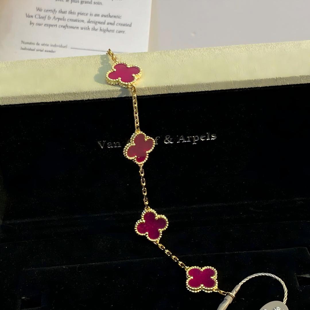 [Kincade]CLOVER 5 MOTIFS PINK ENAMEL BRACELET