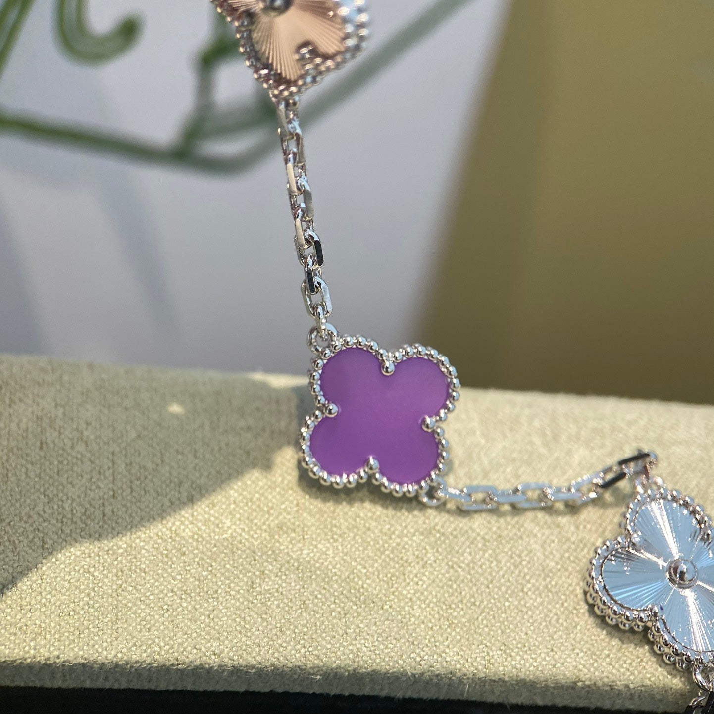 [Kincade Jewelrys]CLOVER  5 MOTIFS  PURPLE VIOLET BRACELET SILVER