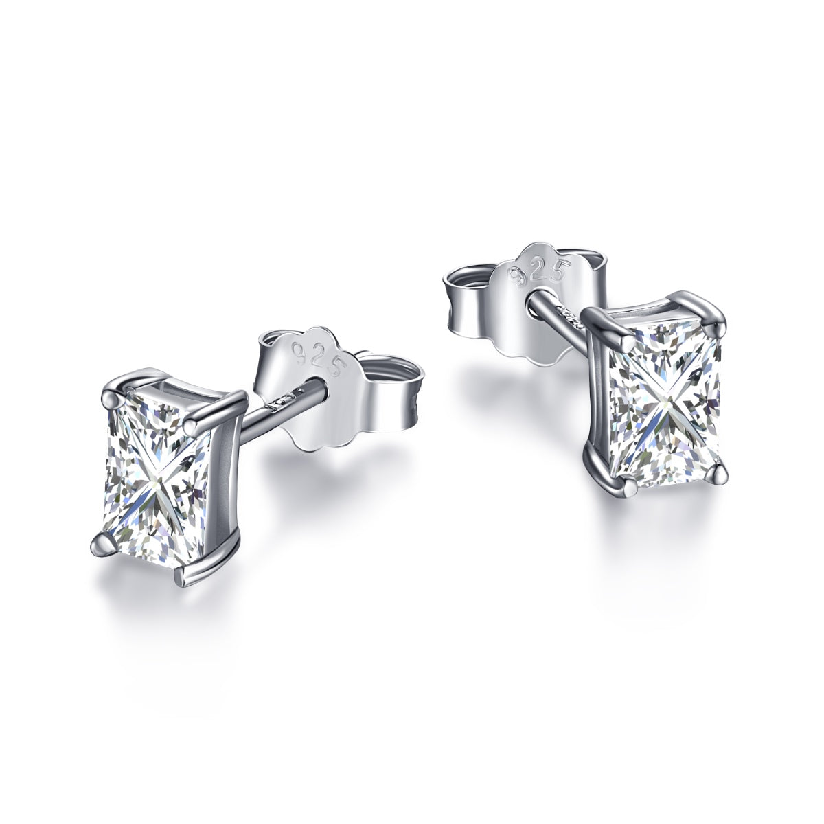 [Kincade Jewelrys]Stylish Shiny Rectangular Center Stone Stud Earrings