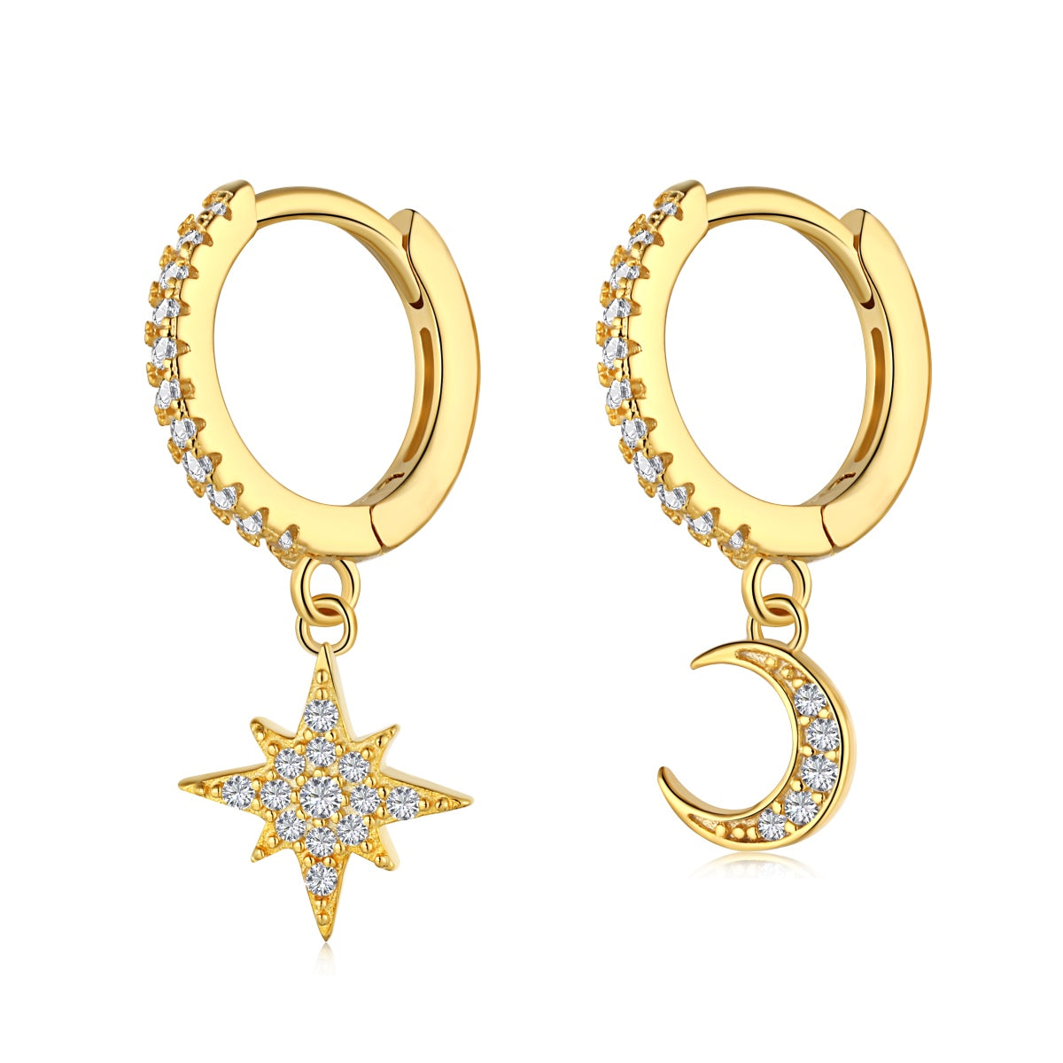 [Kincade Jewelrys]Star and Moon Asymmetric Earrings