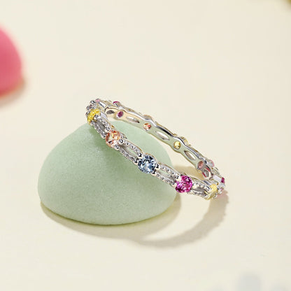 [Kincade Jewelrys]Sparkling Colorful Round Cut Tennis Ring