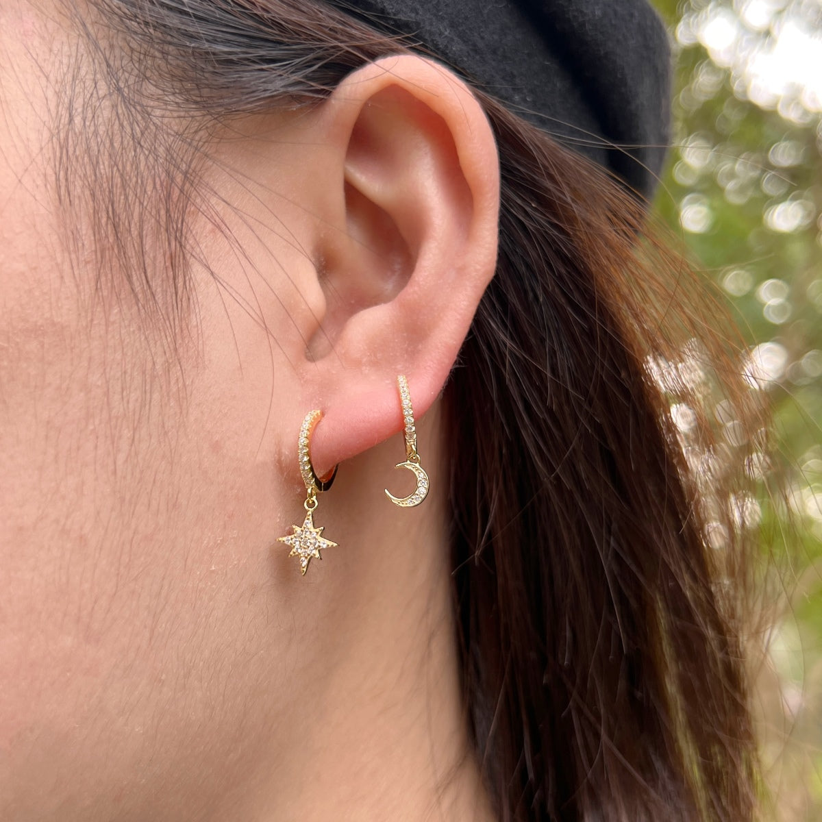 [Kincade Jewelrys]Star and Moon Asymmetric Earrings