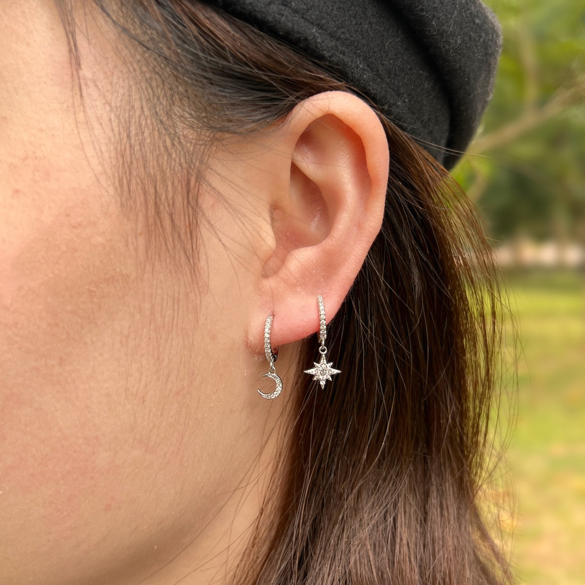 [Kincade Jewelrys]Star and Moon Asymmetric Earrings