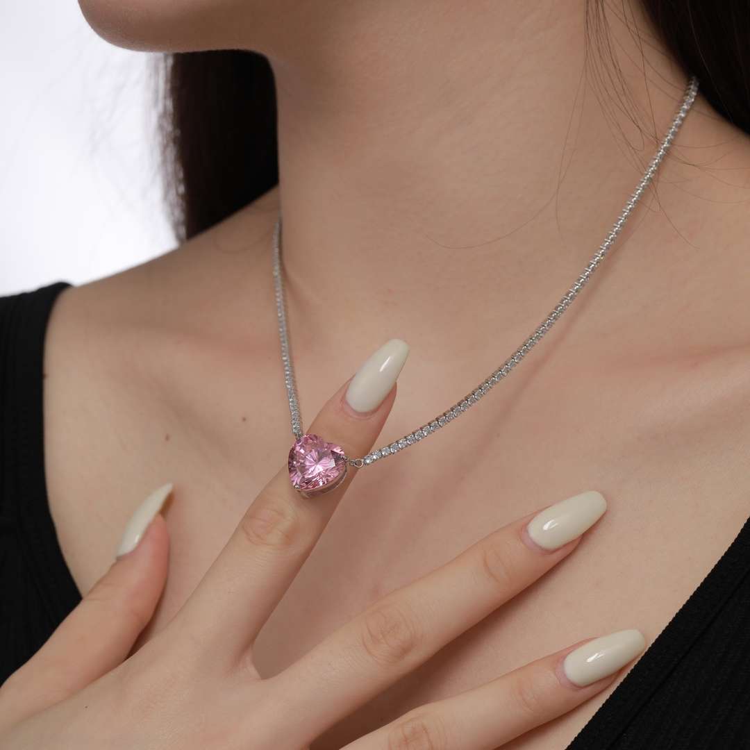 [Kincade Jewelrys]8.0 Carat Versatile Colorful Sweet Heart-Shaped Tennis Necklace