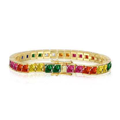 [Kincade Jewelrys]Radiant Colorful Princess Cut Tennis Bracelet