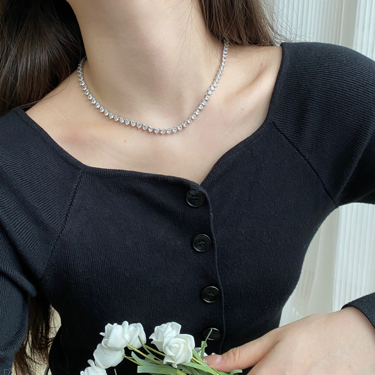 [Kincade Jewelrys]Ornate Heart Cut Tennis Necklace