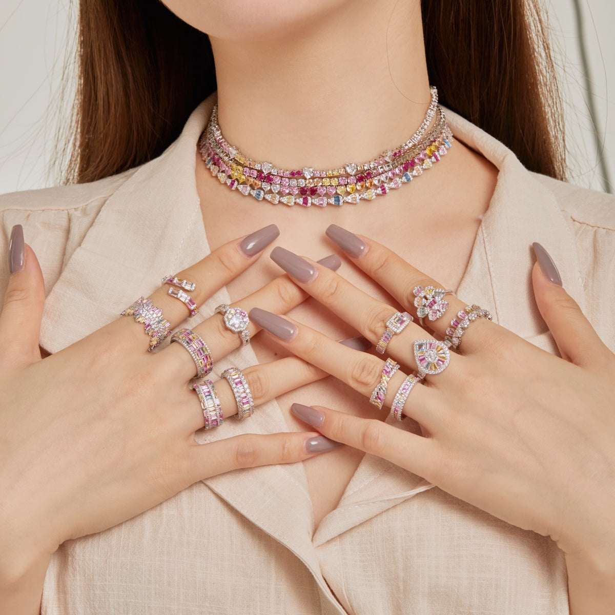 [Kincade Jewelrys]Delicate Colorful Rainbow Tennis Chain
