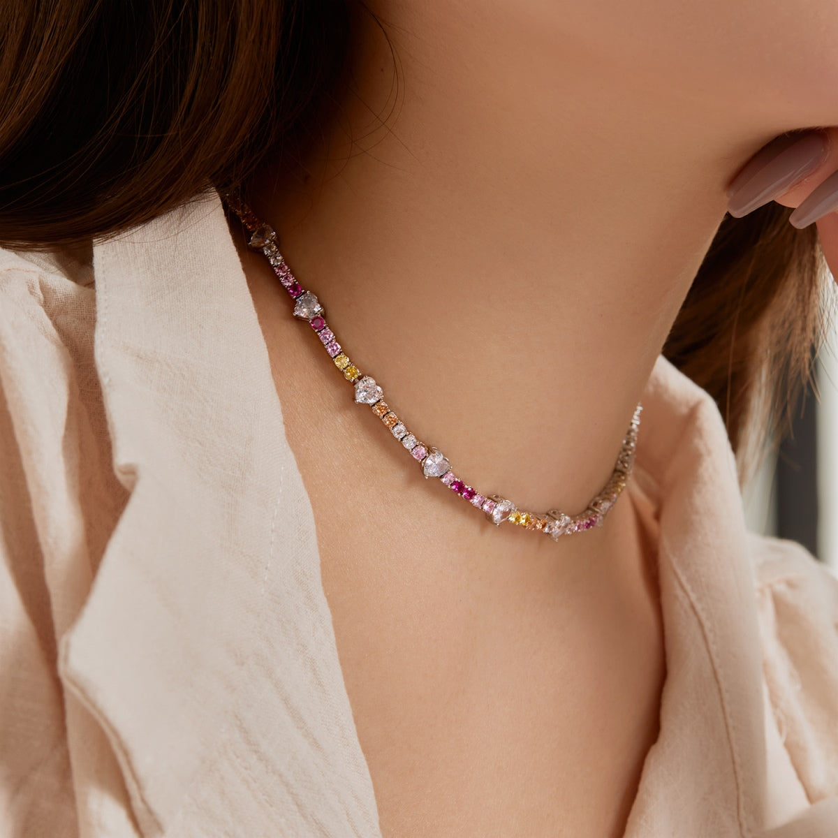 [Kincade Jewelrys]Delicate Colorful Rainbow Tennis Chain