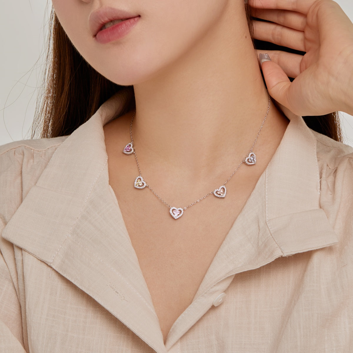 [Kincade Jewelrys]Sparkling Five Heart Necklace