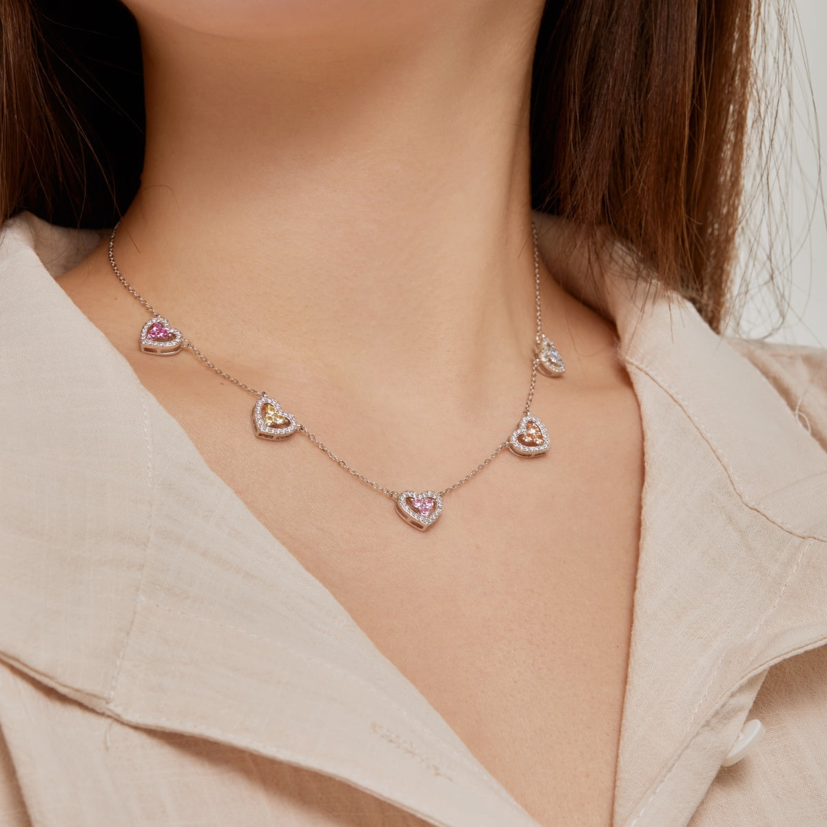 [Kincade Jewelrys]Sparkling Five Heart Necklace