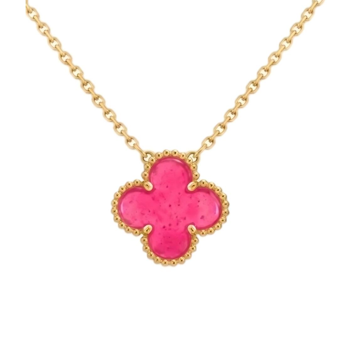 [Kincade] CLOVER 1 MOTIFS PINK ENAMEL NECKLACE