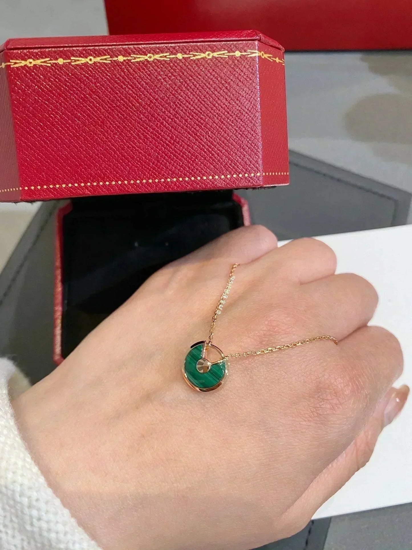 [Kincade Jewelrys]AMULETTE ROSE GOLD MALACHITE NECKLACE