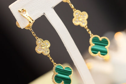 [Kincade Jewelrys]CLOVER EARRINGS GOLD MALACHITE DIAMOND 3 MOTIF