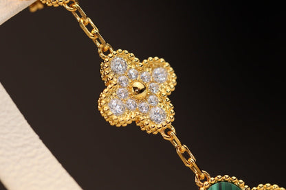 [Kincade Jewelrys]CLOVER EARRINGS GOLD MALACHITE DIAMOND 3 MOTIF