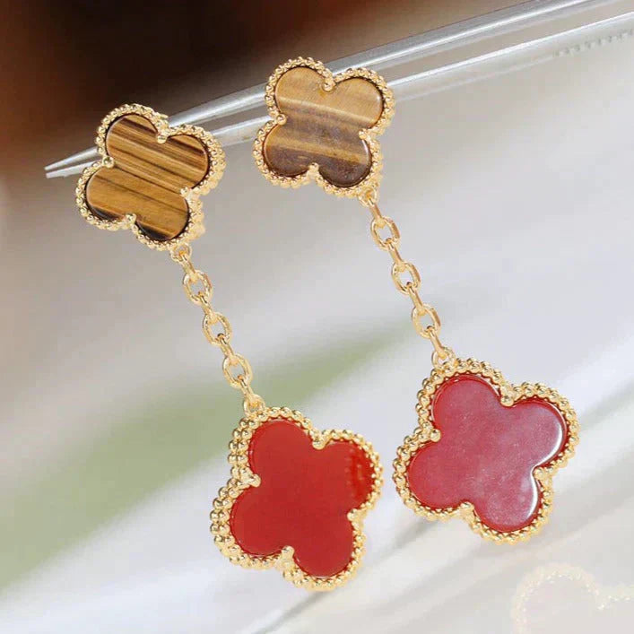[Kincade Jewelrys]CLOVER  2 MOTIF  TIGER EYE CARNELIAN EARRINGS