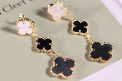 [Kincade Jewelrys]CLOVER EARRINGS GOLD ONYX MOP 3 MOTIF