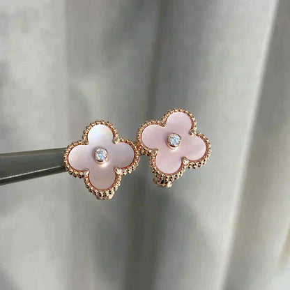 [Kincade Jewelrys]CLOVER MEDIUM 1 MOTIFS  PINK MOP DIAMOND EARRINGS