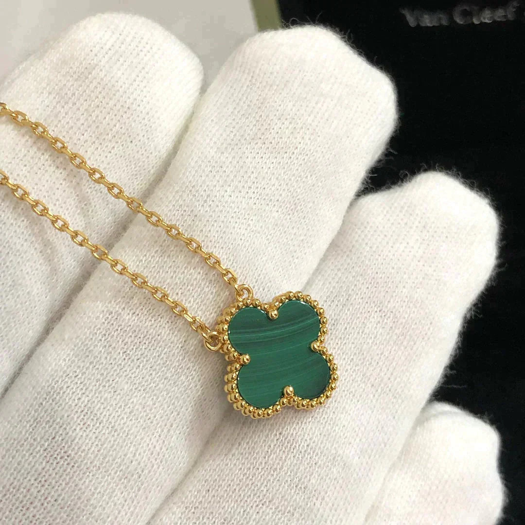 [Kincade Jewelrys]CLOVER 15MM MALACHITE SINGLE FLOWER  NECKLACE