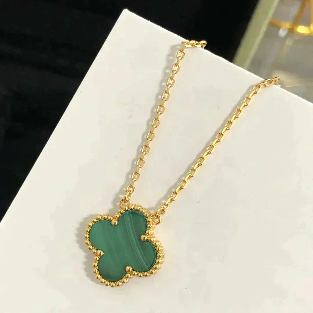 [Kincade Jewelrys]CLOVER 15MM MALACHITE SINGLE FLOWER  NECKLACE