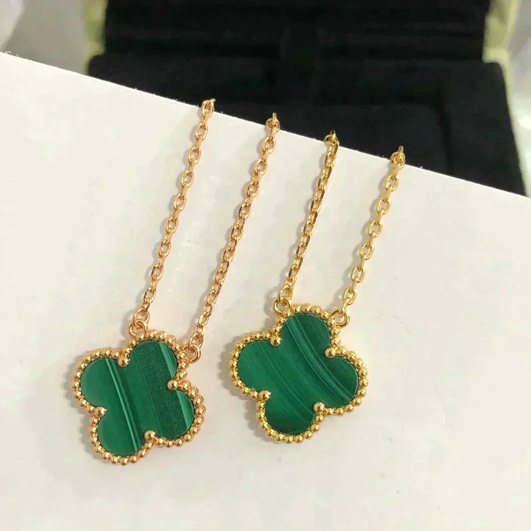 [Kincade Jewelrys]CLOVER 15MM MALACHITE SINGLE FLOWER  NECKLACE