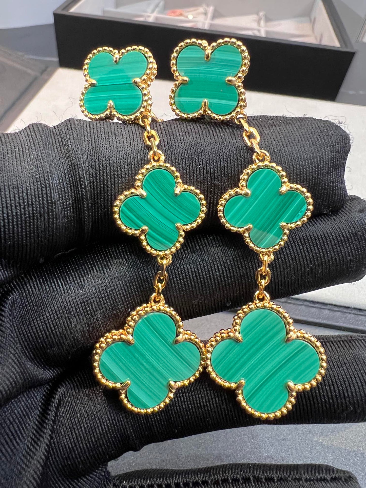 [Kincade Jewelrys]CLOVER MALACHITE 3 MOTIFS GOLD