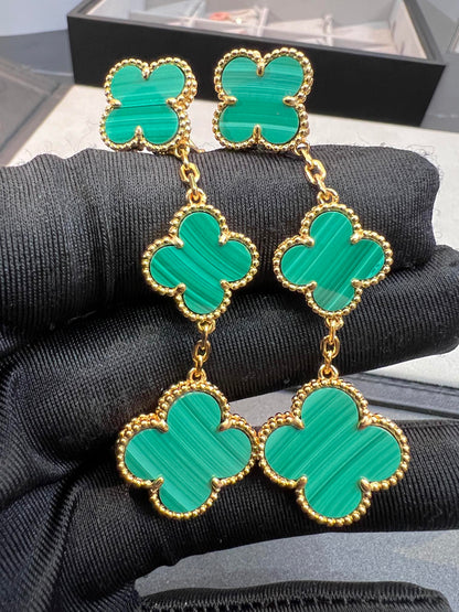 [Kincade Jewelrys]CLOVER MALACHITE 3 MOTIFS GOLD