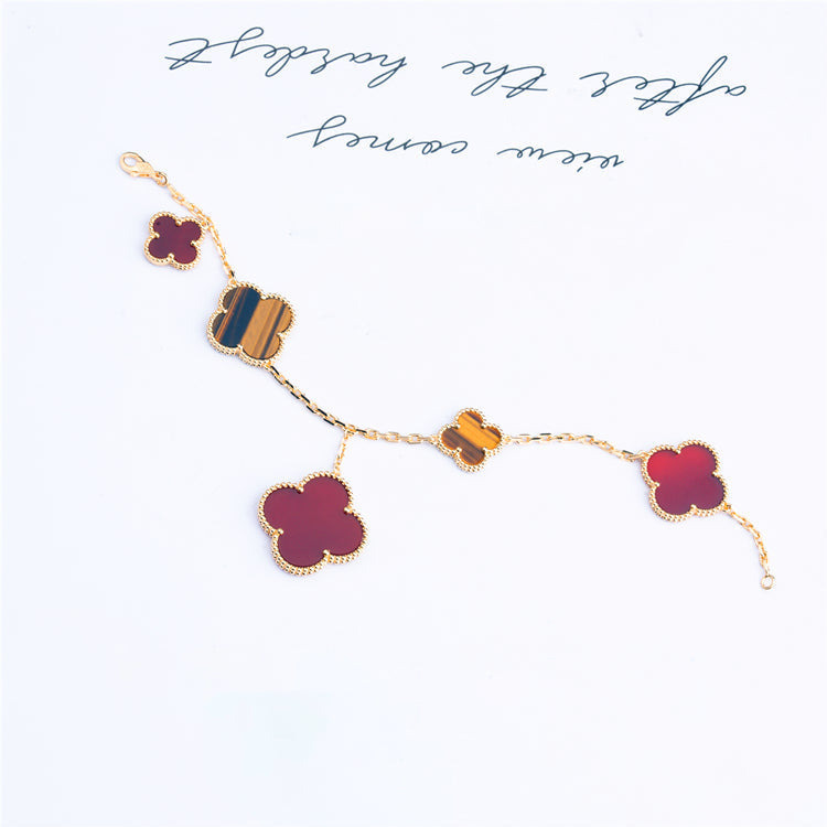 [Kincade Jewelrys]CLOVER BRACELET 5 MOTIFS CARNELIAN TIGER EYE