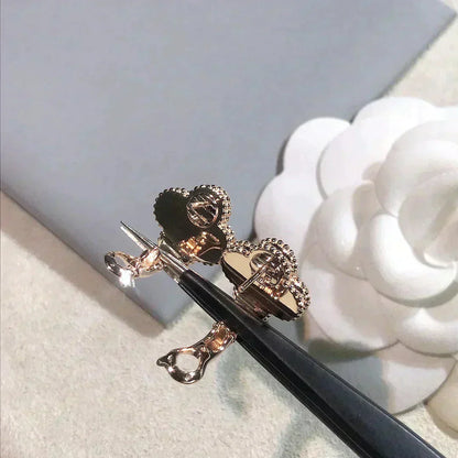 [Kincade Jewelrys]CLOVER MEDIUM 1 MOTIFS  PINK MOP DIAMOND EARRINGS