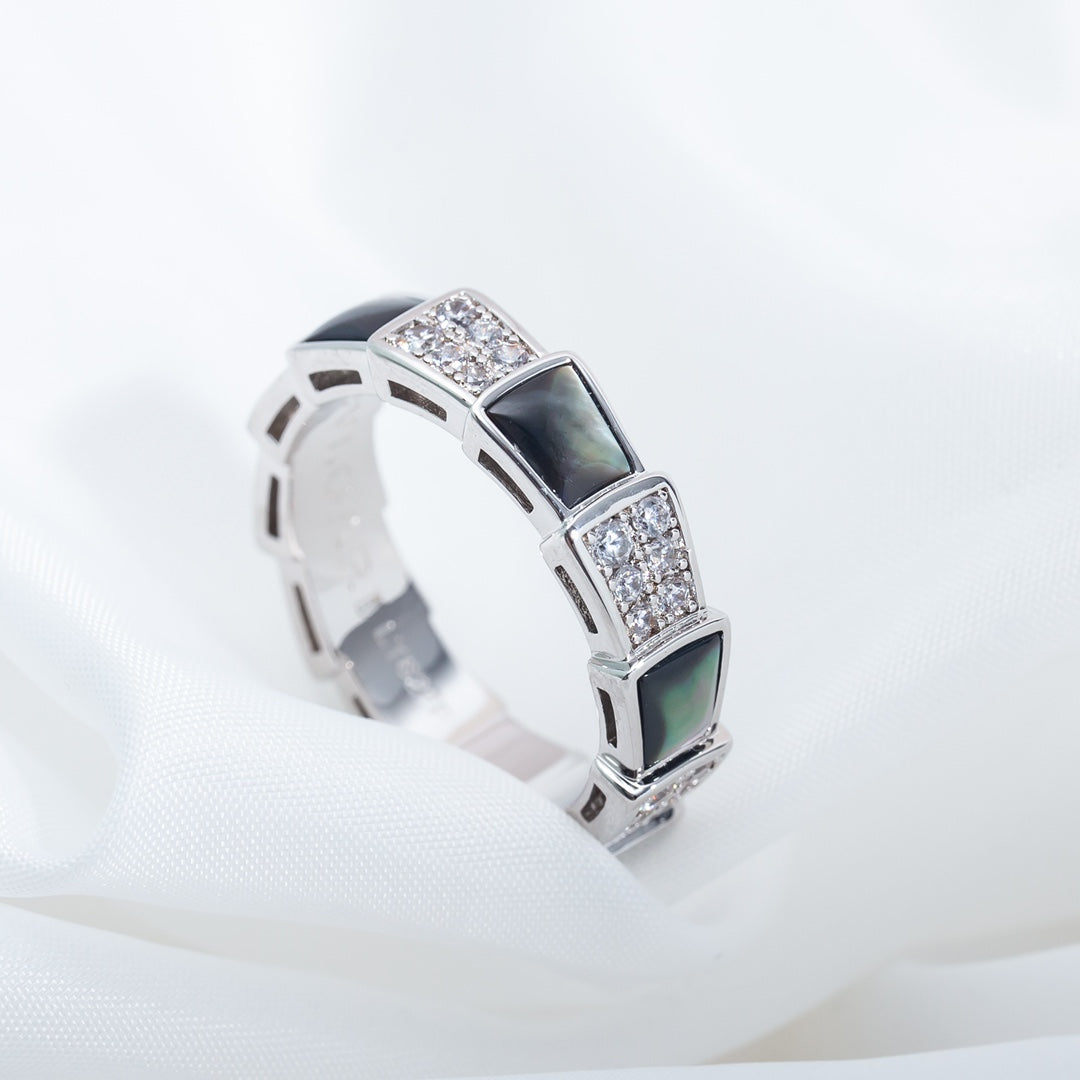 [Kincade Jewelrys]SERPENTI RING SILVER DIAMOND BLACK MOP 4MM