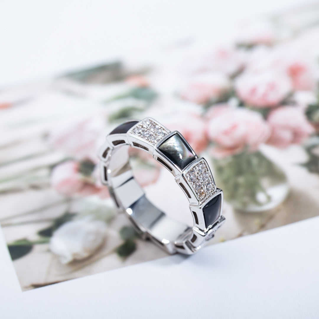 [Kincade Jewelrys]SERPENTI RING SILVER DIAMOND BLACK MOP 4MM