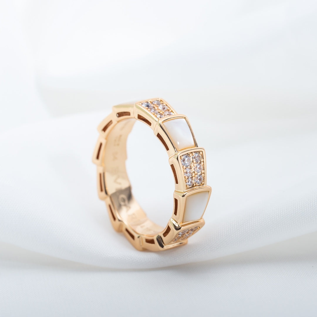 [Kincade Jewelrys]SERPENTI RING PINK GOLD MOP DIAMOND PAVED 4MM
