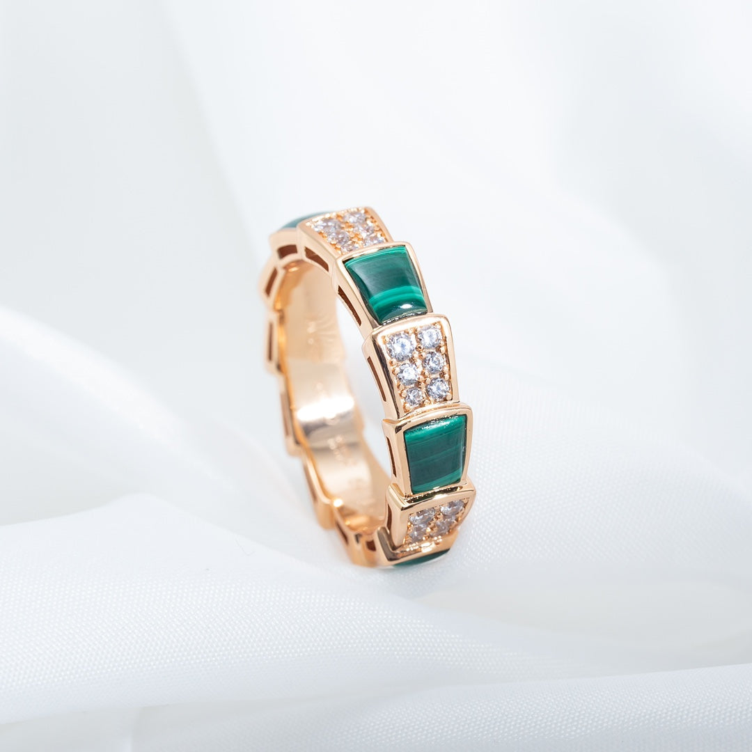 [Kincade Jewelrys]SERPENTI RING PINK GOLD MALACHITE DIAMOND PAVED 4MM