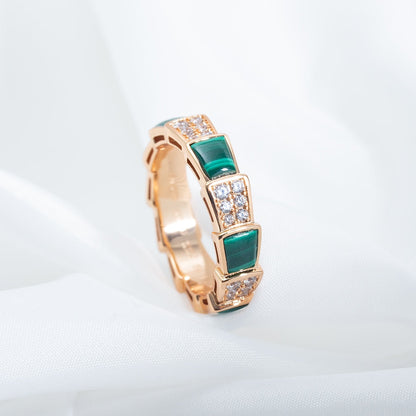 [Kincade Jewelrys]SERPENTI RING PINK GOLD MALACHITE DIAMOND PAVED 4MM