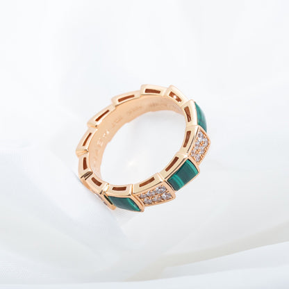 [Kincade Jewelrys]SERPENTI RING PINK GOLD MALACHITE DIAMOND PAVED 4MM