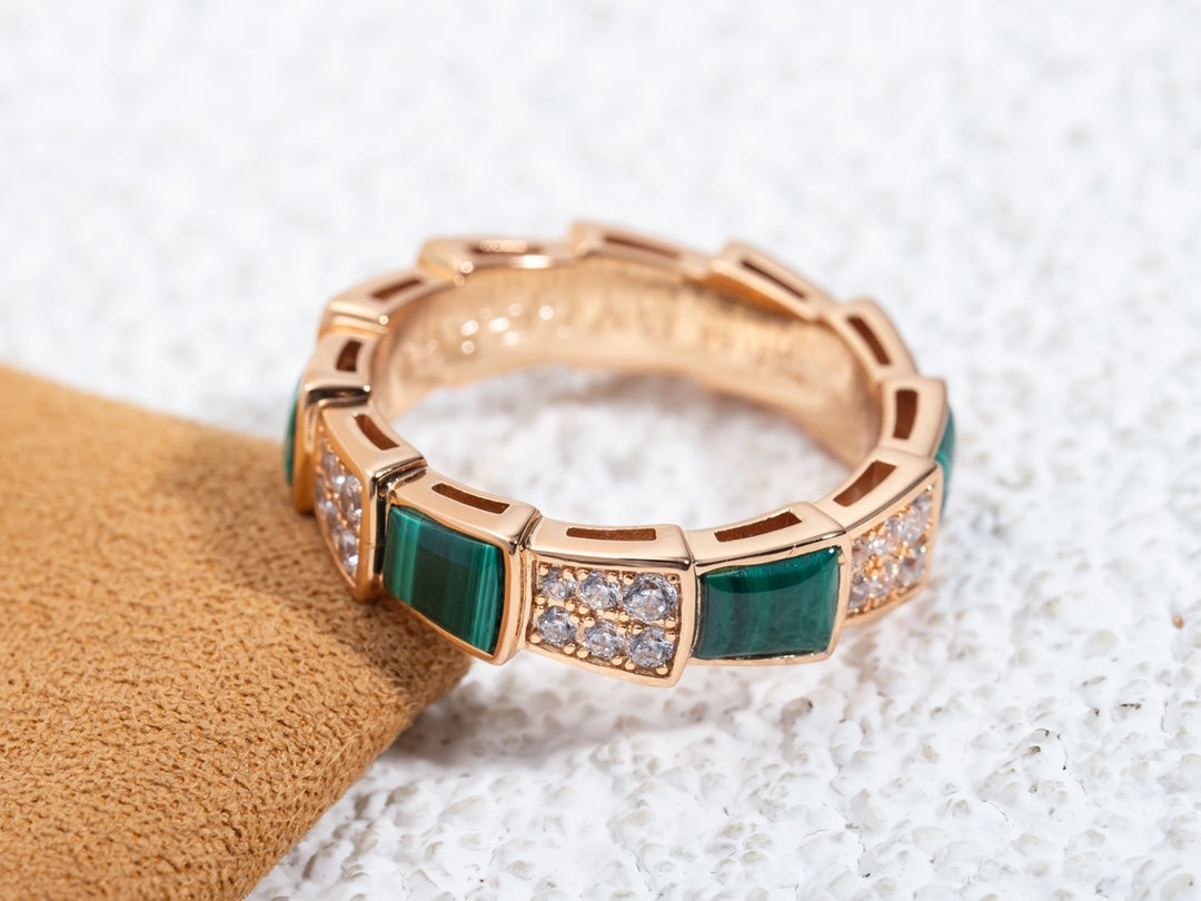 [Kincade Jewelrys]SERPENTI RING PINK GOLD MALACHITE DIAMOND PAVED 4MM