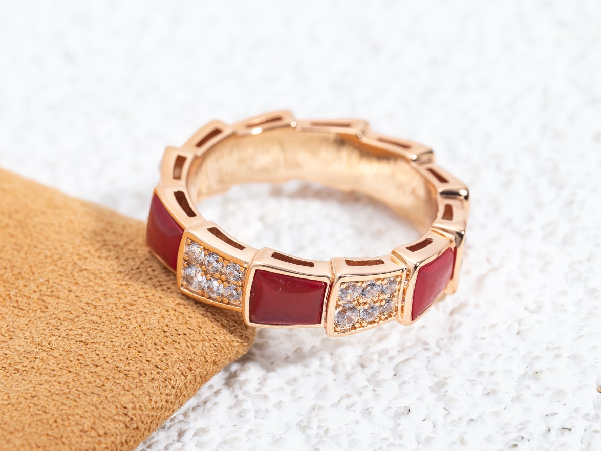 [Kincade Jewelrys]SERPENTI RING PINK GOLD CARNELIAN DIAMOND PAVED 4MM