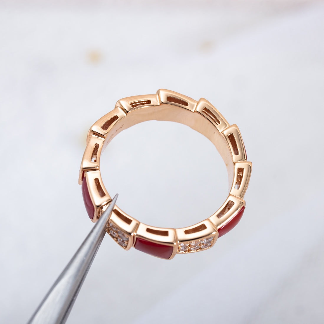 [Kincade Jewelrys]SERPENTI RING PINK GOLD CARNELIAN DIAMOND PAVED 4MM