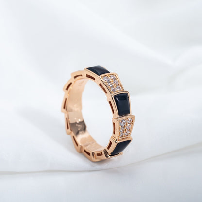[Kincade Jewelrys]SERPENTI RING PINK GOLD BLACK MOP DIAMOND PAVED 4MM