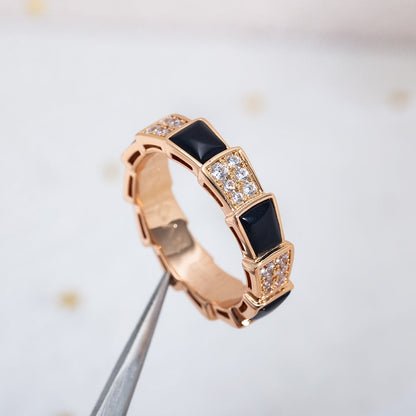 [Kincade Jewelrys]SERPENTI RING PINK GOLD BLACK MOP DIAMOND PAVED 4MM
