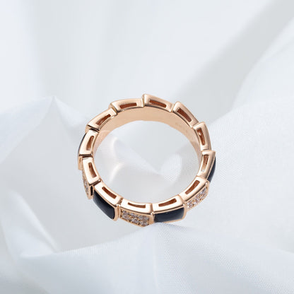 [Kincade Jewelrys]SERPENTI RING PINK GOLD BLACK MOP DIAMOND PAVED 4MM