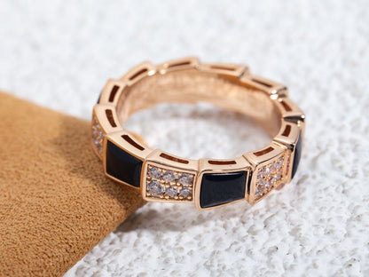 [Kincade Jewelrys]SERPENTI RING PINK GOLD BLACK MOP DIAMOND PAVED 4MM