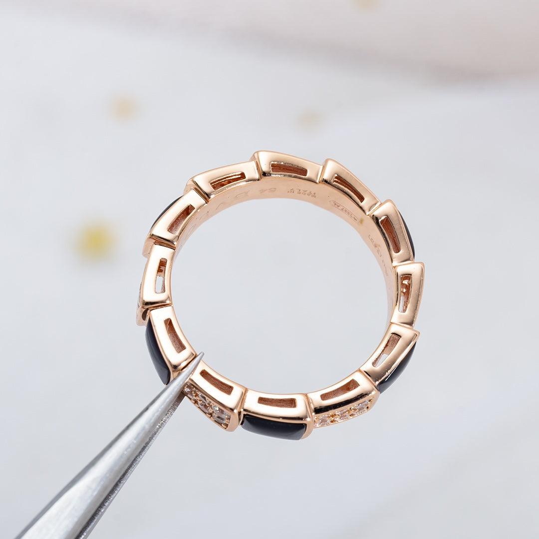 [Kincade Jewelrys]SERPENTI RING PINK GOLD BLACK MOP DIAMOND PAVED 4MM