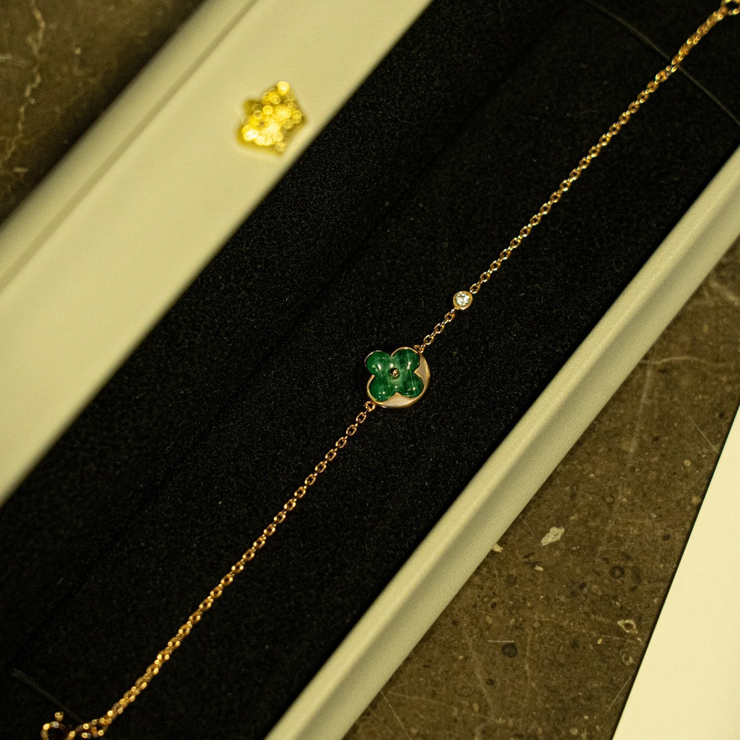 [Kincade Jewelrys]SUN MALACHITE 1 DIAMOND PINK GOLD BRACELET