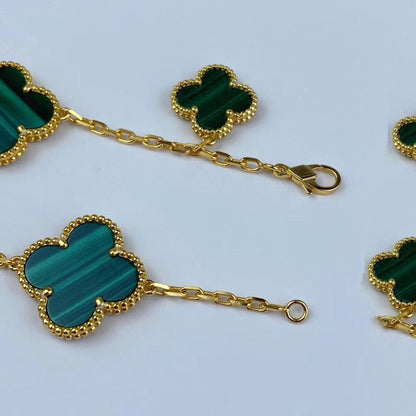 [Kincade Jewelrys]MAGIC CLOVER MALACHITE GOLD BRACELET 5 MOTIFS