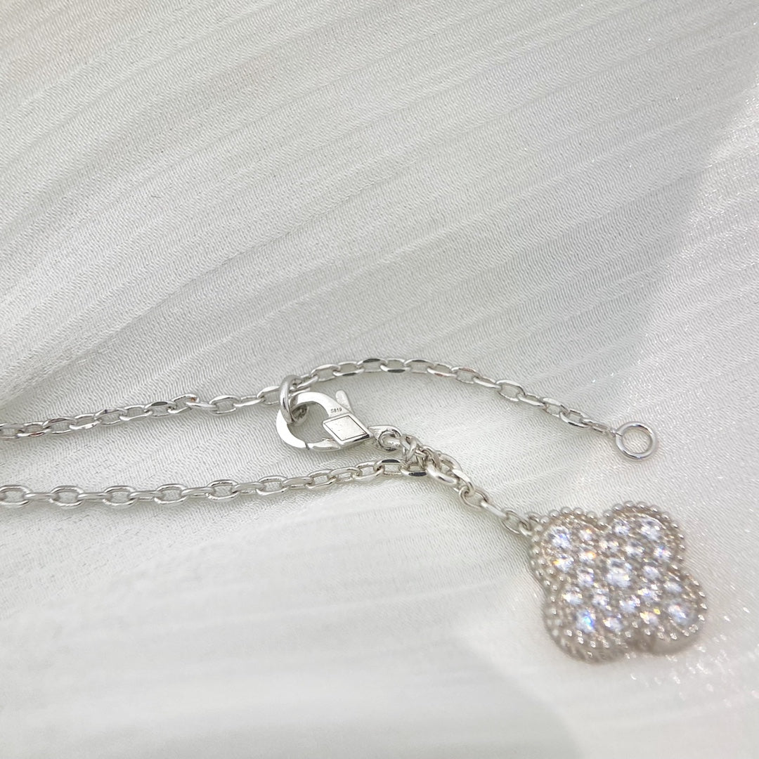 [Kincade Jewelrys]CLOVER 5 MOTIFS SILVER DIAMONDS NECKLACE