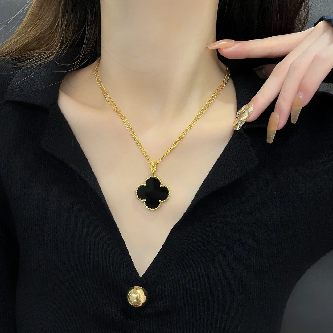 [Kincade Jewelrys]CLOVER 25MM NECKLACE GOLD ONYX